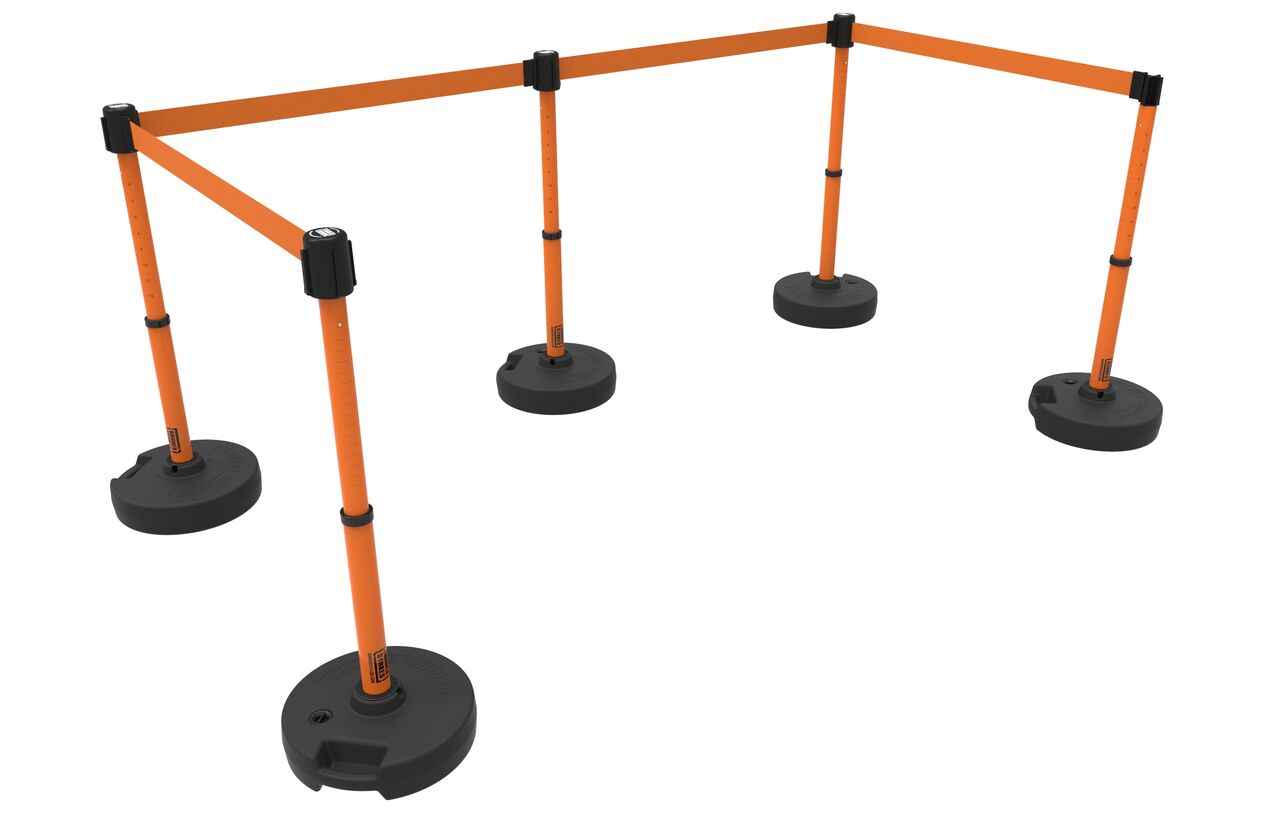 Banner Stakes Plus Barrier Set X5 With Orange Blank Banner